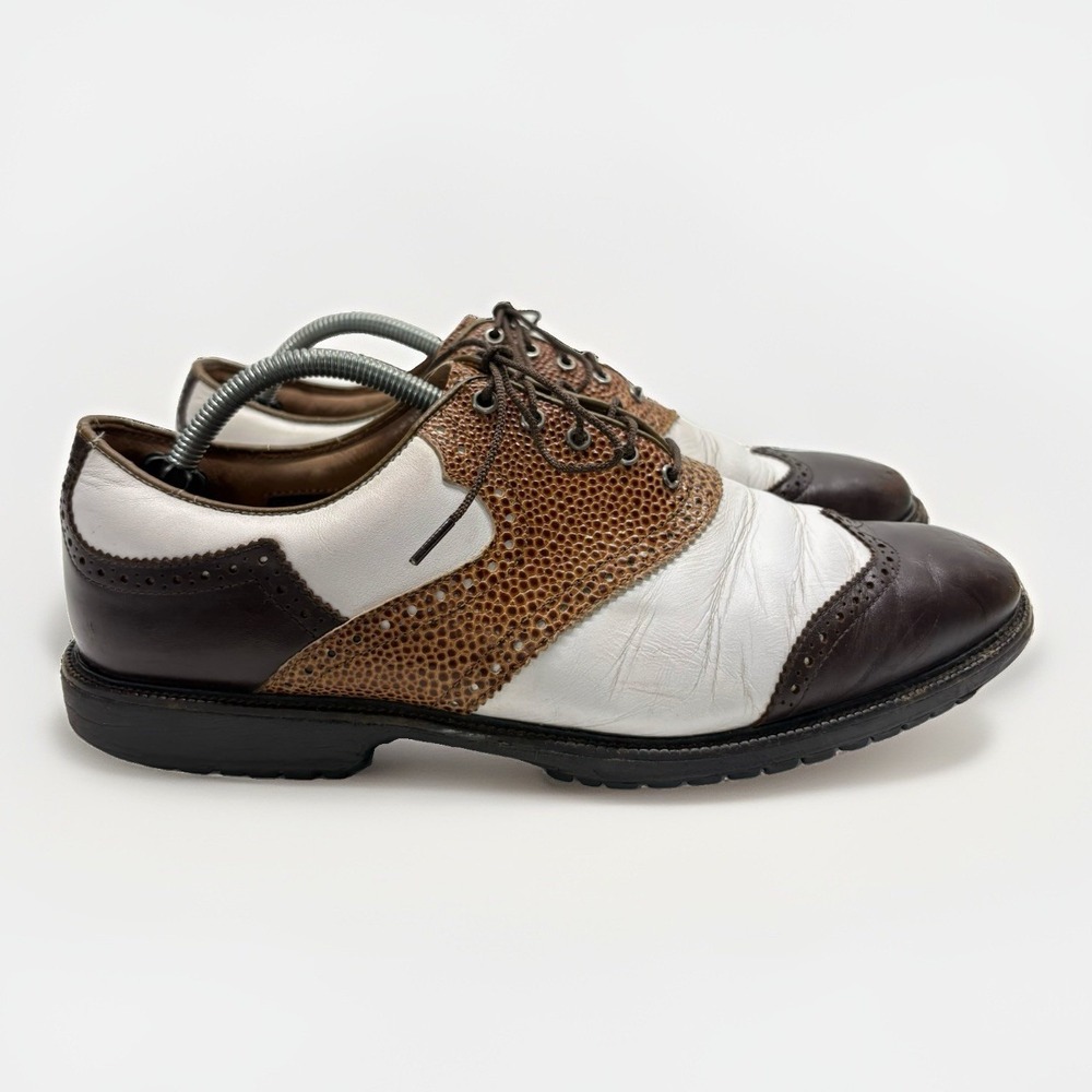 Footjoy Icon FJ Mens White Brown Black Lizard Print Golf Shoes Size 10.5